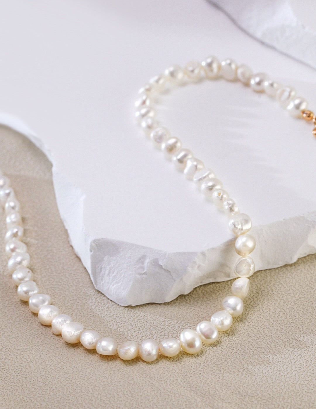 Irregular Baroque White Pearl Necklace