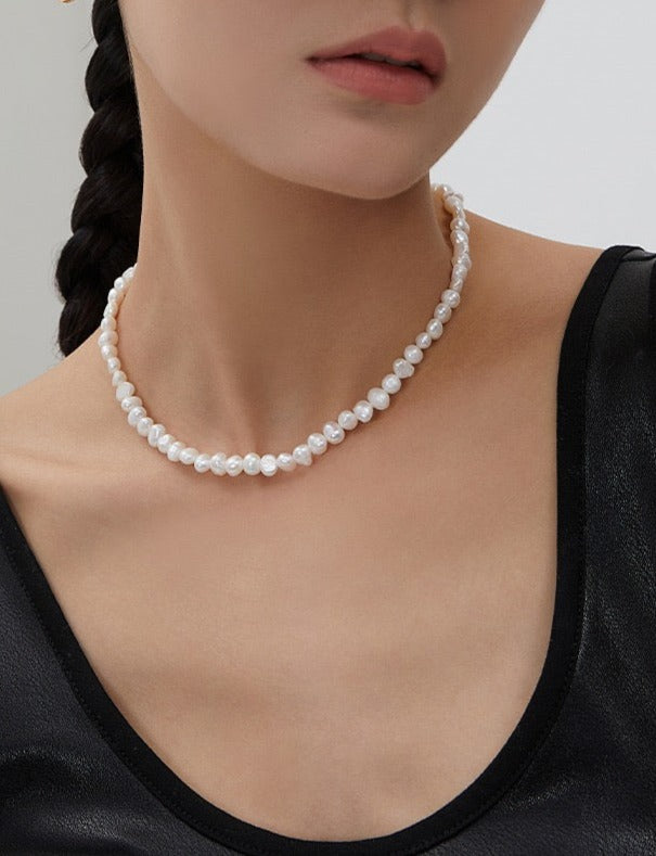 Irregular Baroque White Pearl Necklace